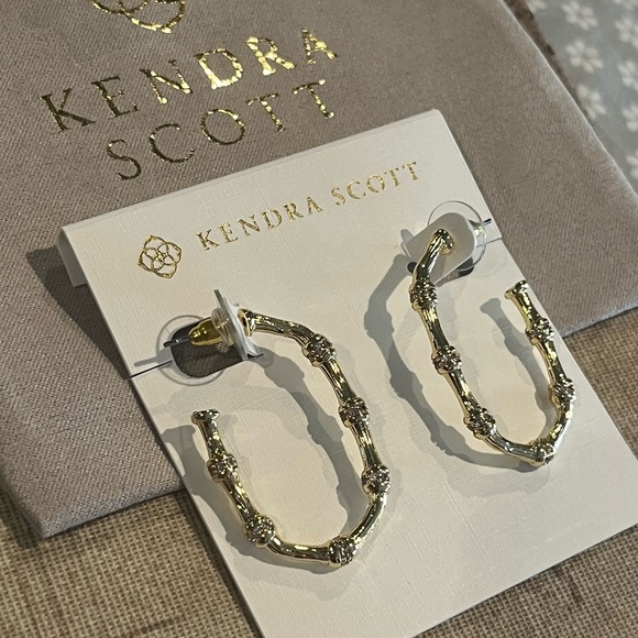 Kendra Scott Gold Tone Bamboo-Style Medium Hoop Earrings new with dust bag - Picture 2 of 6